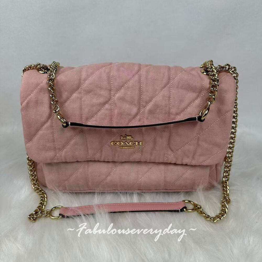 Coach Elodie Crossbody Bag In Loved Denim With Quilting CER78 Gold/Light Pink